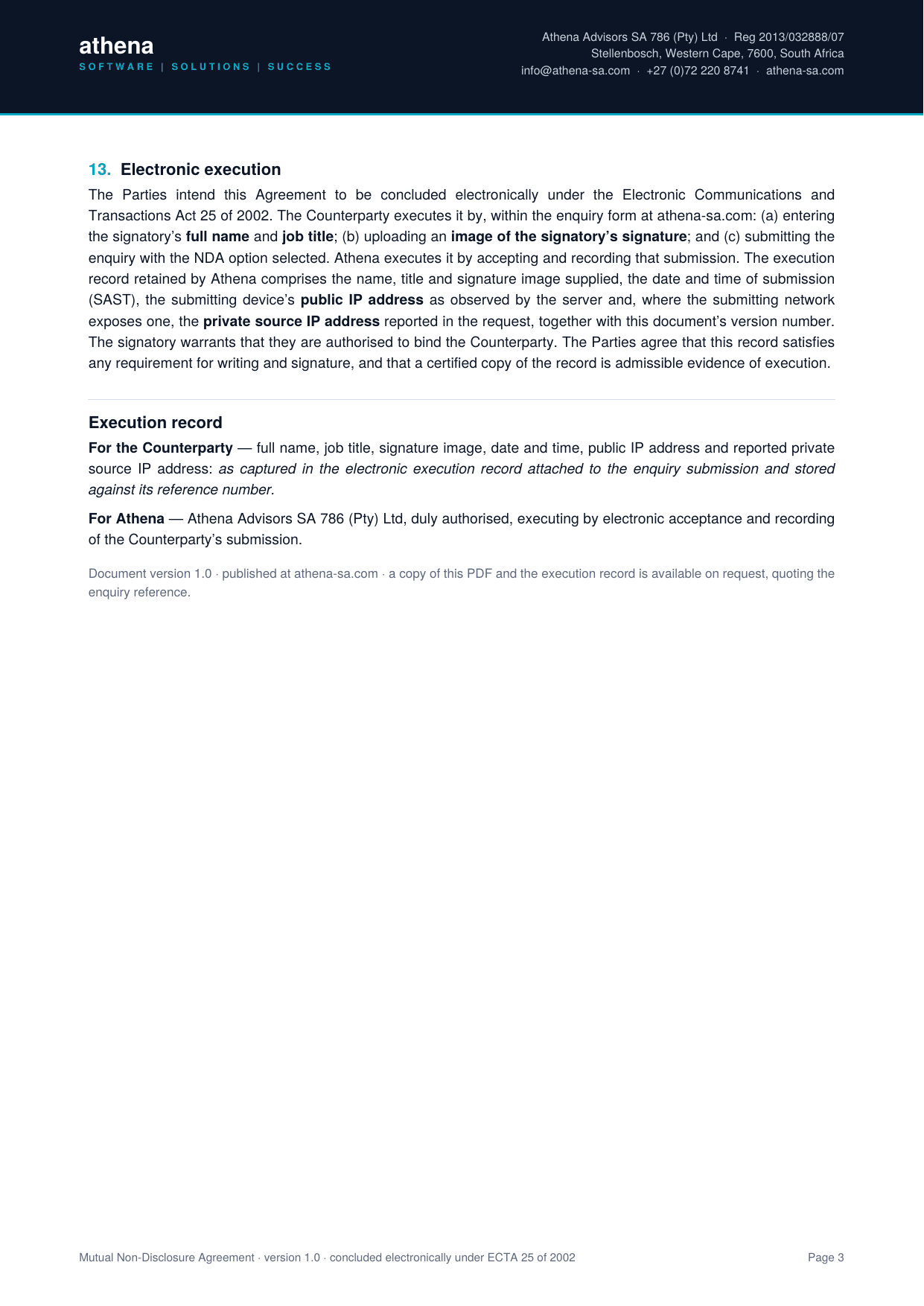 Mutual non-disclosure agreement, page 3 of 3