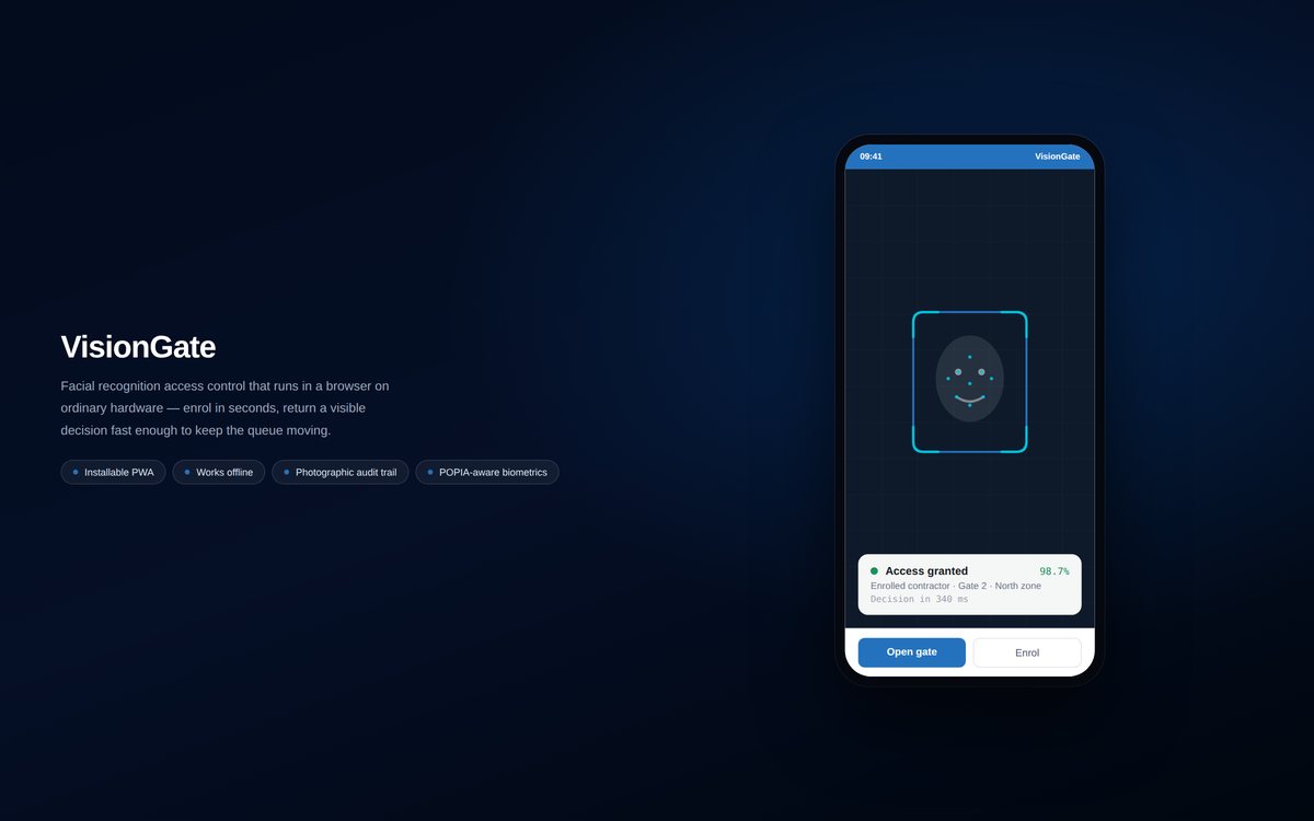 VisionGate interface — facial recognition access control that runs in a browser
