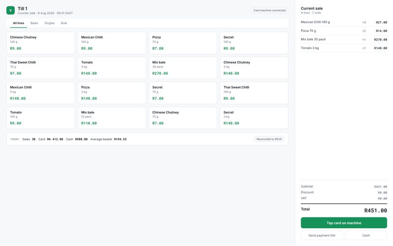Yoco POS interface — take a card payment on the counter, from the browser